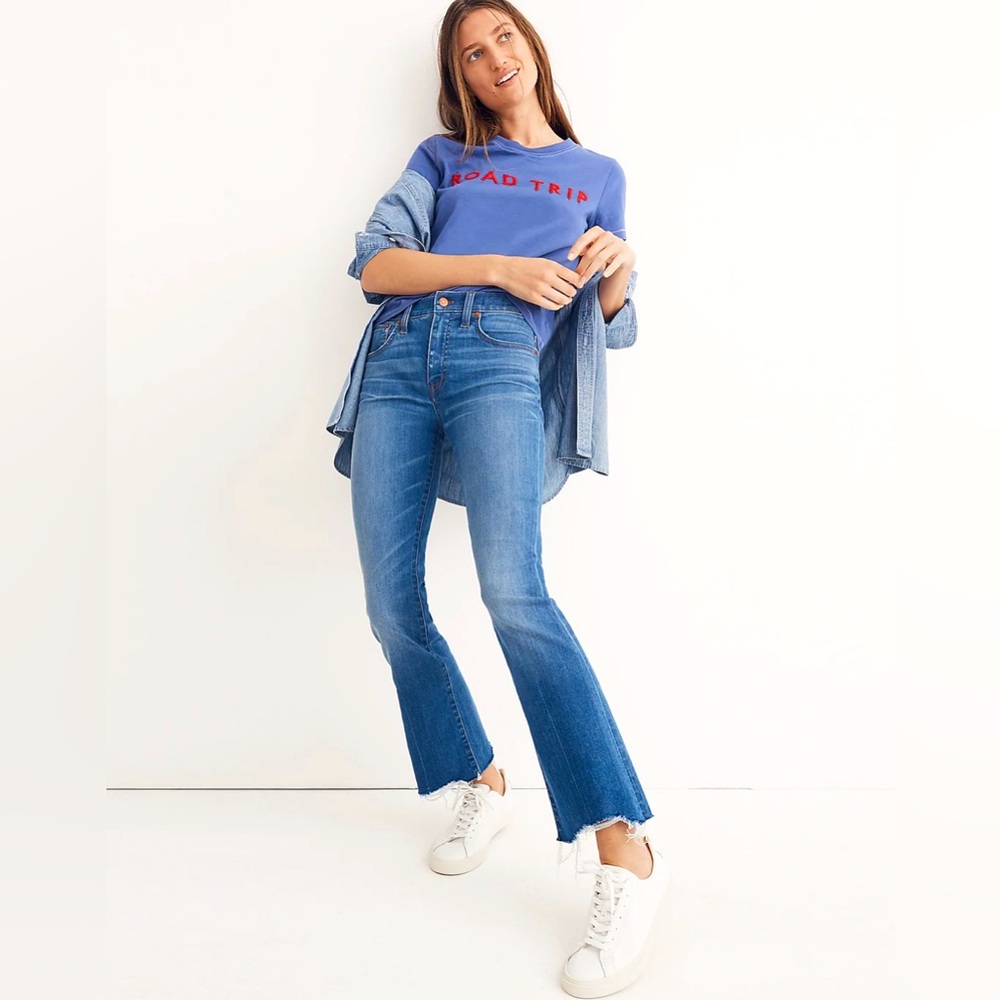 Madewell Blue High-Rise Raw-Hem Flare Jeans